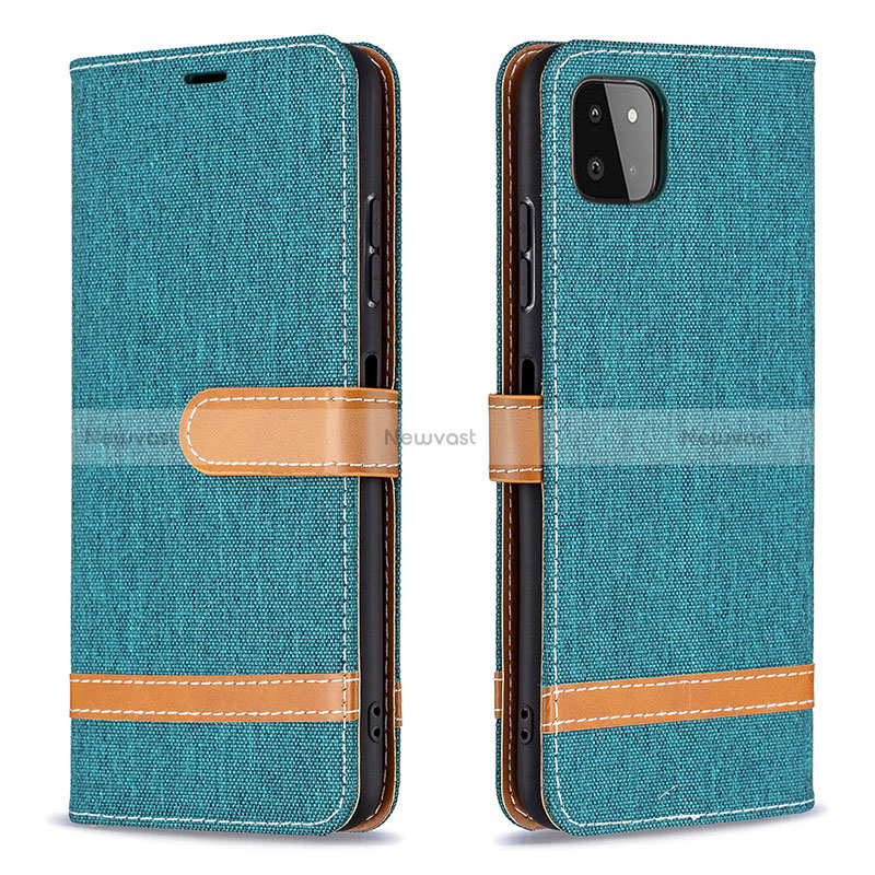 Leather Case Stands Flip Cover Holder B16F for Samsung Galaxy A22 5G Green