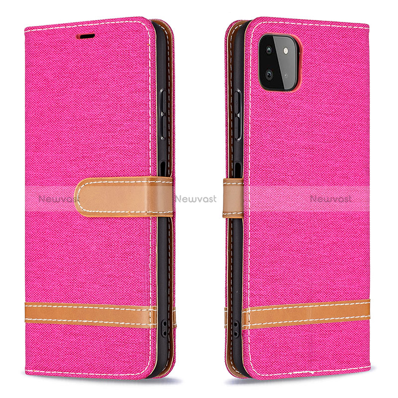 Leather Case Stands Flip Cover Holder B16F for Samsung Galaxy A22 5G Hot Pink