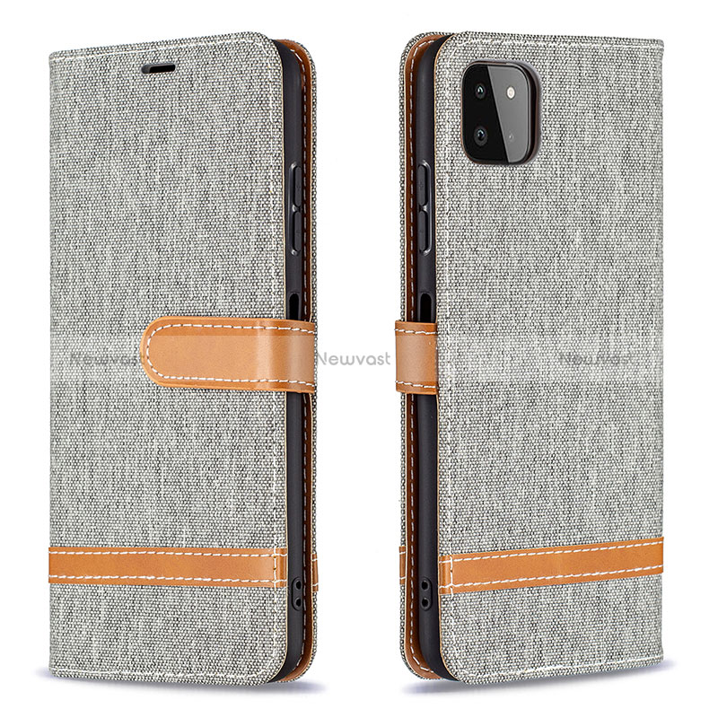 Leather Case Stands Flip Cover Holder B16F for Samsung Galaxy A22s 5G Gray