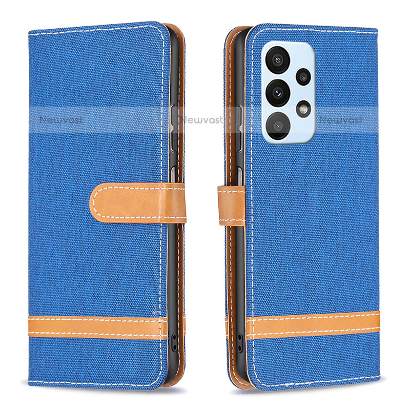 Leather Case Stands Flip Cover Holder B16F for Samsung Galaxy A23 5G Blue