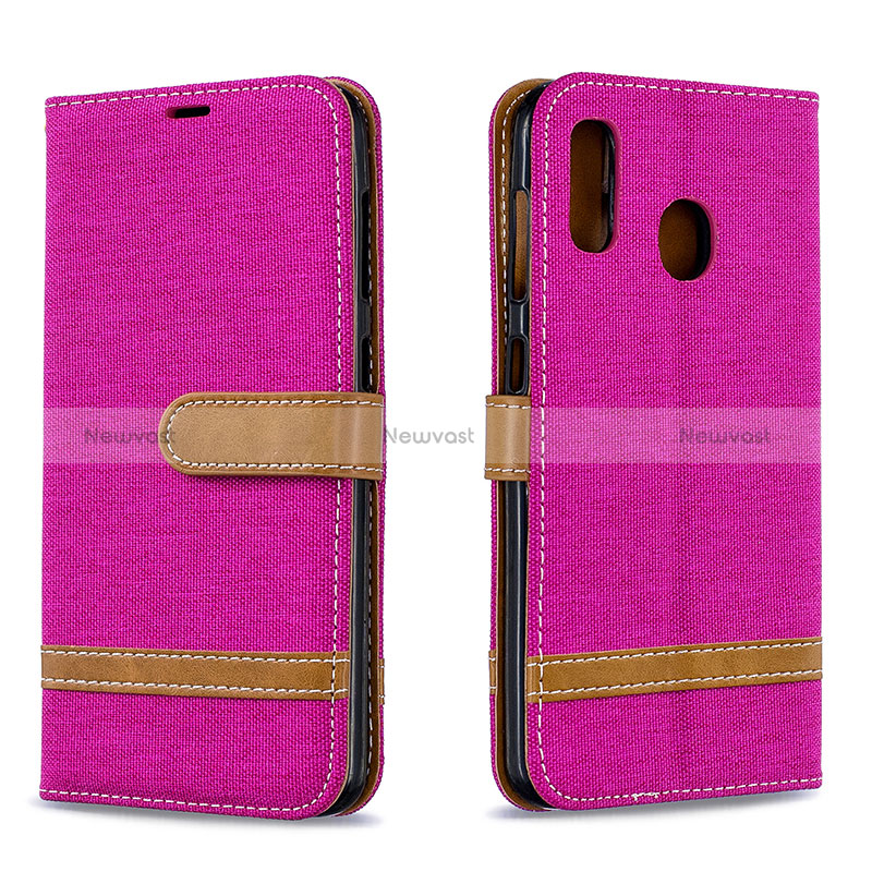 Leather Case Stands Flip Cover Holder B16F for Samsung Galaxy A30 Hot Pink