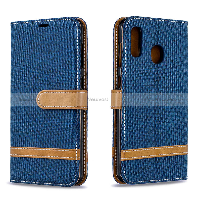 Leather Case Stands Flip Cover Holder B16F for Samsung Galaxy A30 Navy Blue