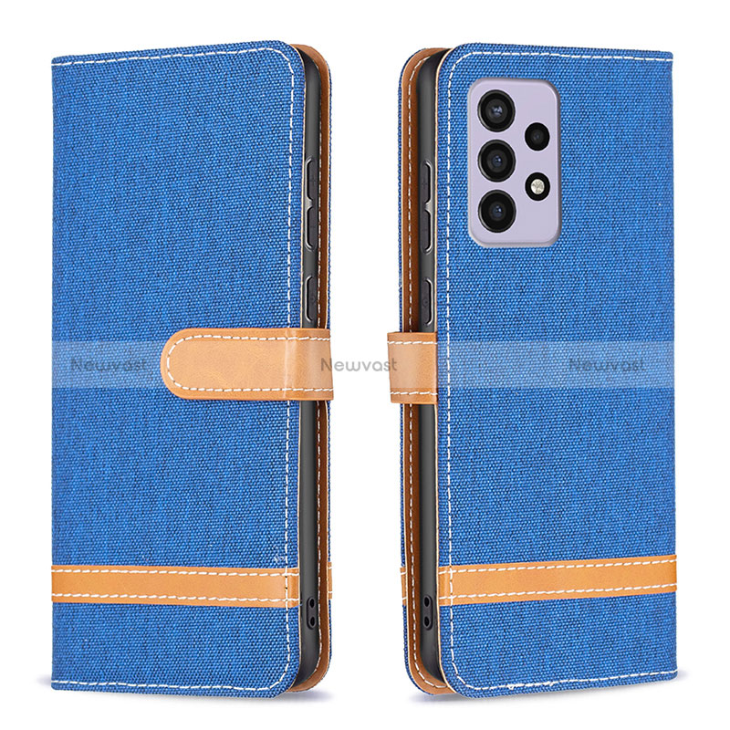 Leather Case Stands Flip Cover Holder B16F for Samsung Galaxy A33 5G Blue