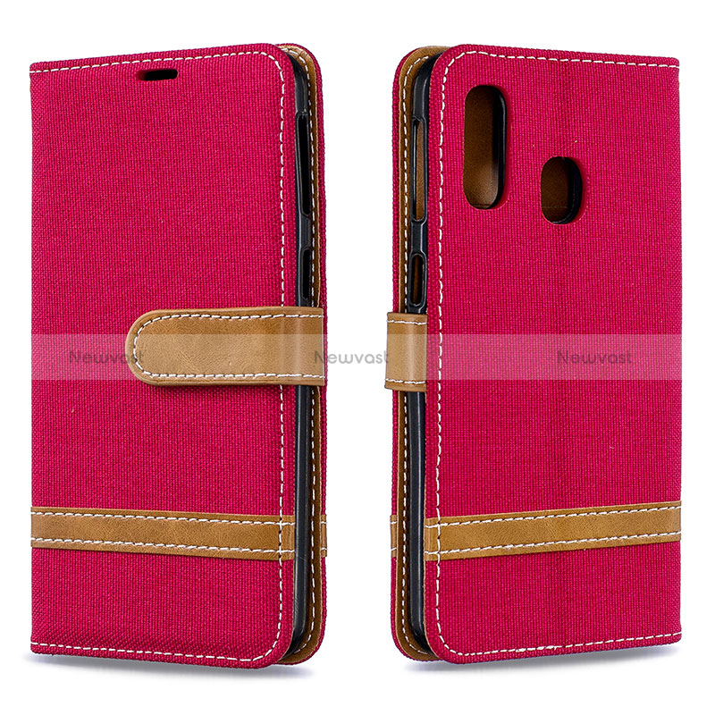 Leather Case Stands Flip Cover Holder B16F for Samsung Galaxy A40 Red