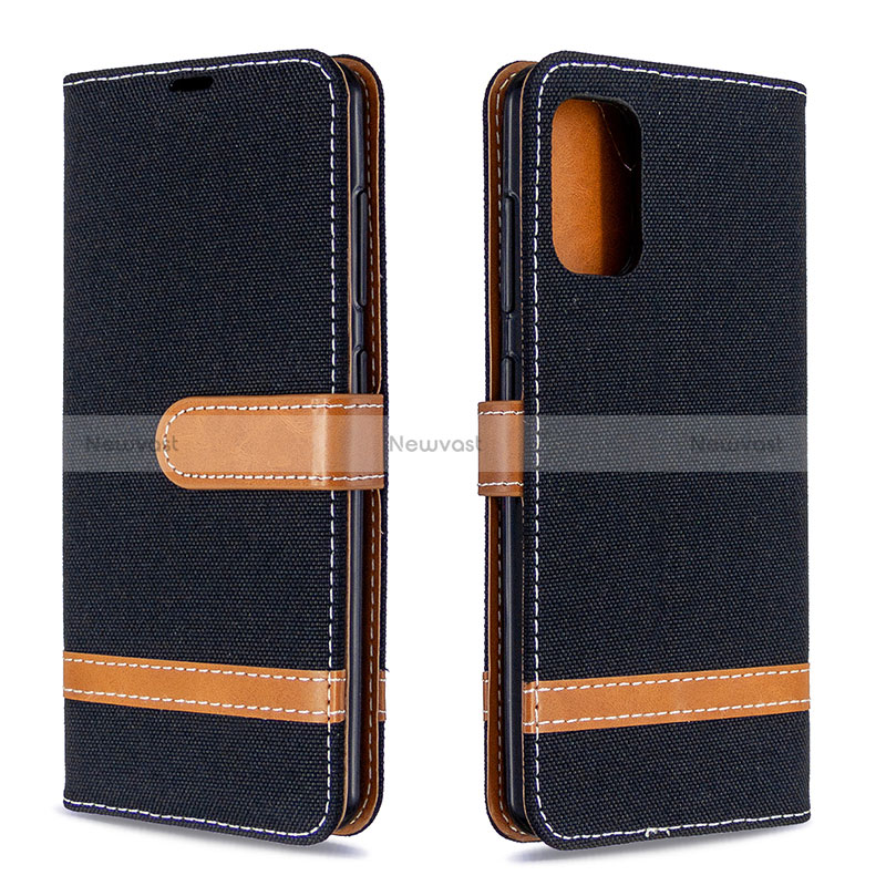 Leather Case Stands Flip Cover Holder B16F for Samsung Galaxy A41 Black