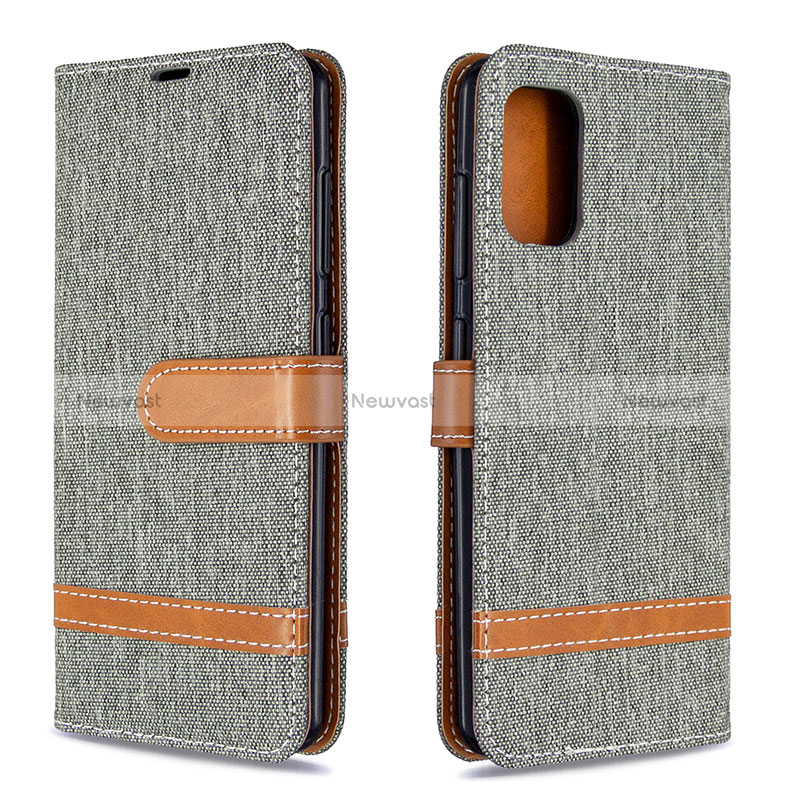 Leather Case Stands Flip Cover Holder B16F for Samsung Galaxy A41 Gray