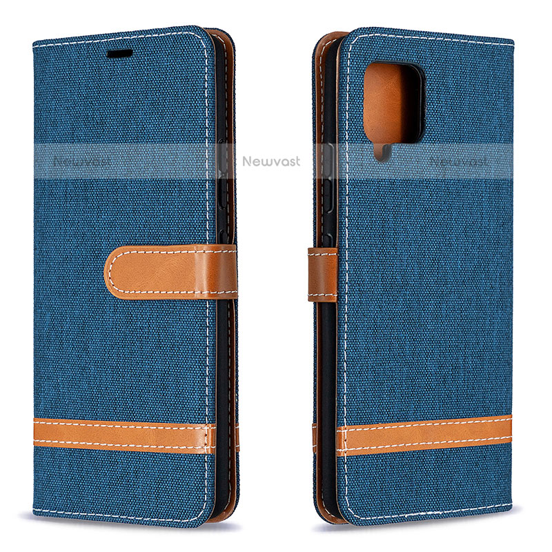 Leather Case Stands Flip Cover Holder B16F for Samsung Galaxy A42 5G Navy Blue