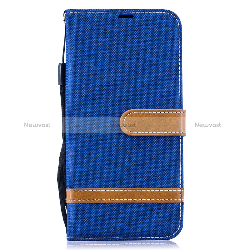 Leather Case Stands Flip Cover Holder B16F for Samsung Galaxy A50 Blue