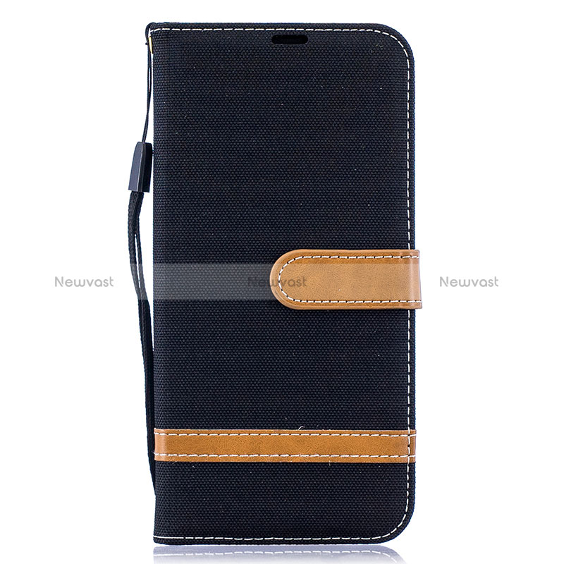 Leather Case Stands Flip Cover Holder B16F for Samsung Galaxy A50S Black