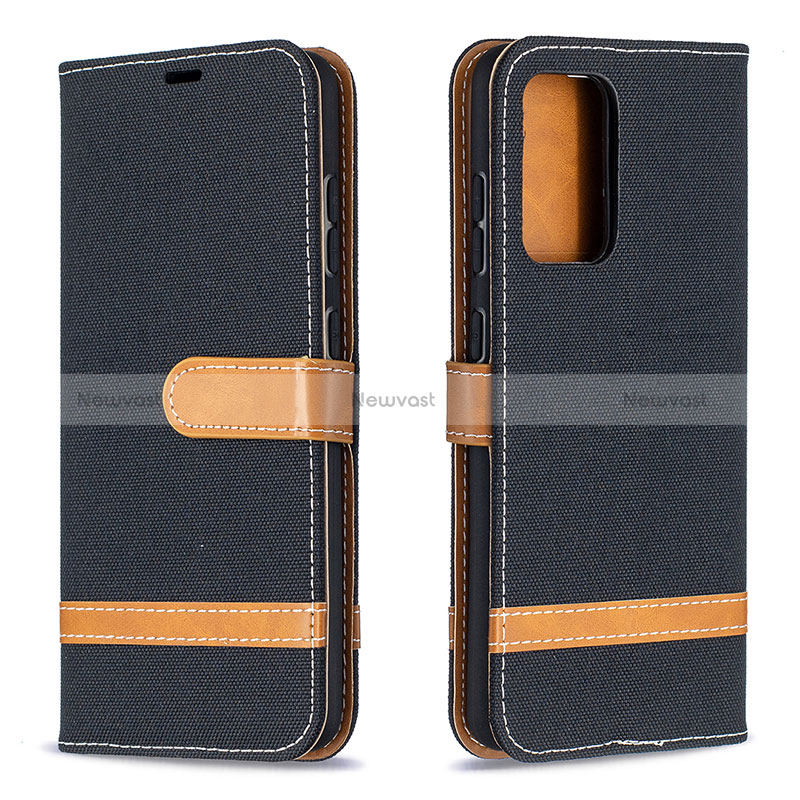 Leather Case Stands Flip Cover Holder B16F for Samsung Galaxy A52 4G Black