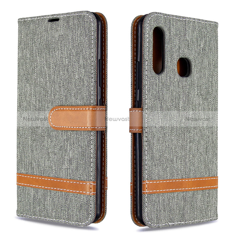Leather Case Stands Flip Cover Holder B16F for Samsung Galaxy A70E Gray