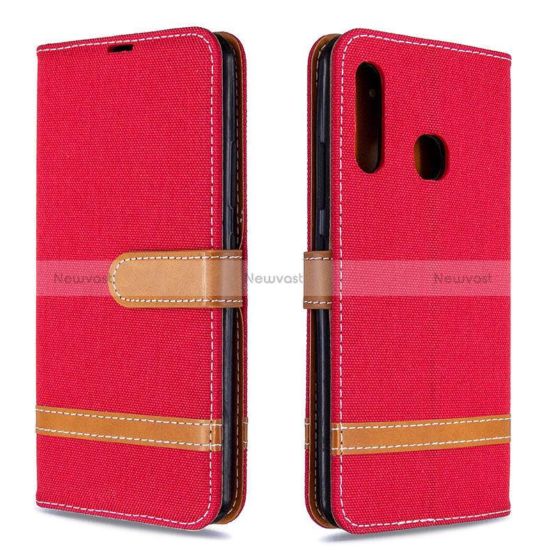 Leather Case Stands Flip Cover Holder B16F for Samsung Galaxy A70E Red