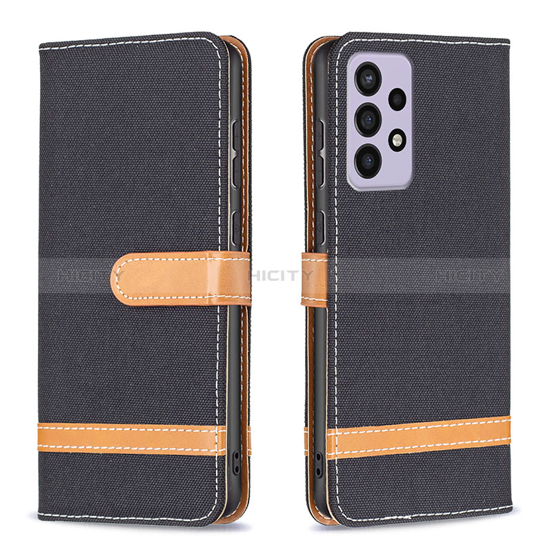 Leather Case Stands Flip Cover Holder B16F for Samsung Galaxy A73 5G Black