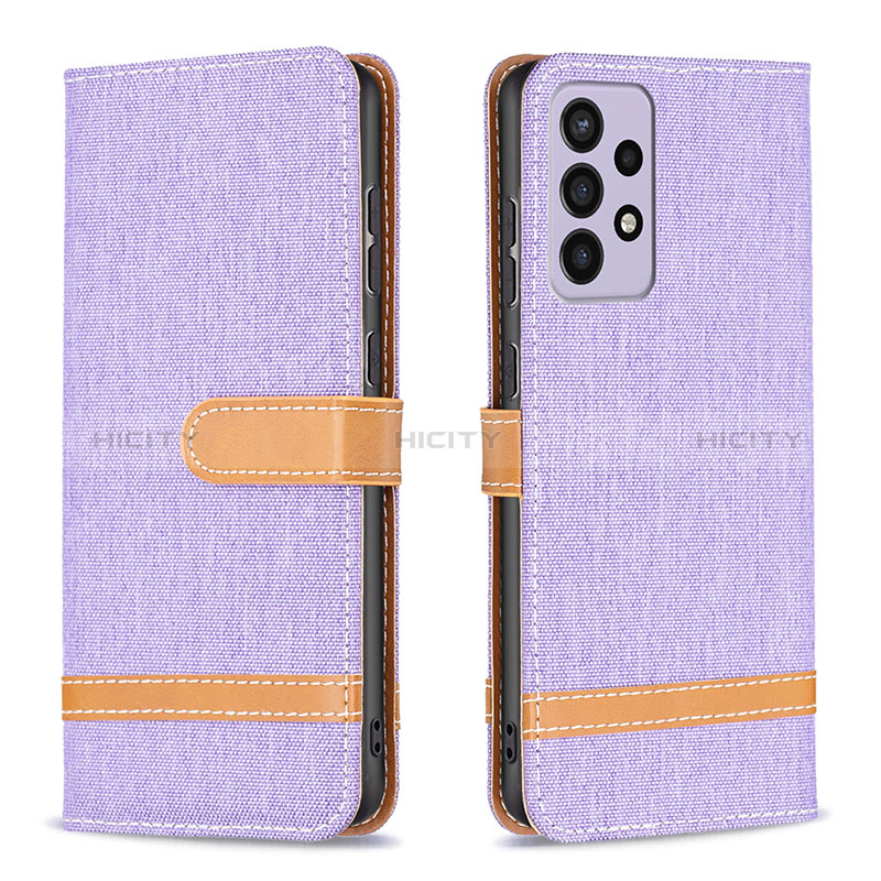 Leather Case Stands Flip Cover Holder B16F for Samsung Galaxy A73 5G Clove Purple