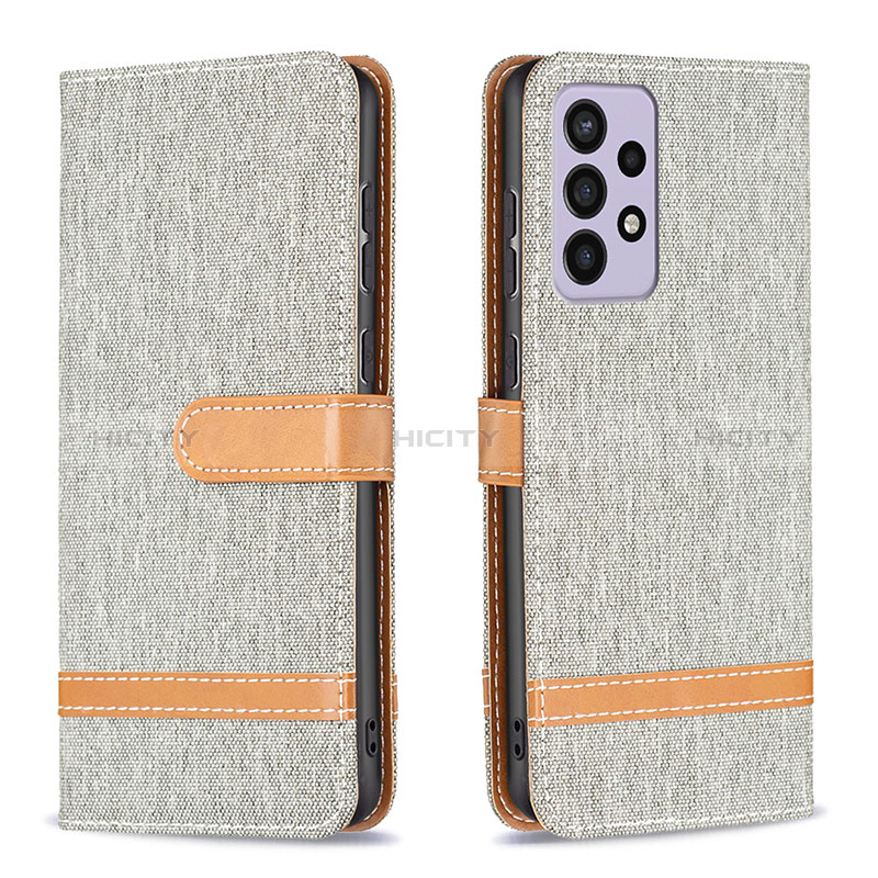 Leather Case Stands Flip Cover Holder B16F for Samsung Galaxy A73 5G Gray