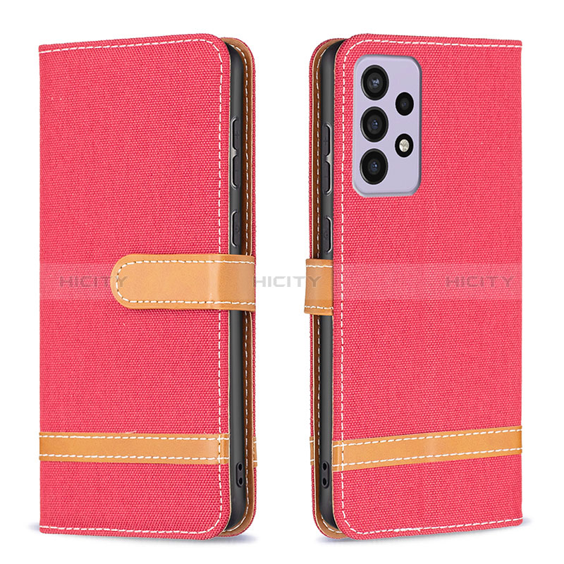 Leather Case Stands Flip Cover Holder B16F for Samsung Galaxy A73 5G Red