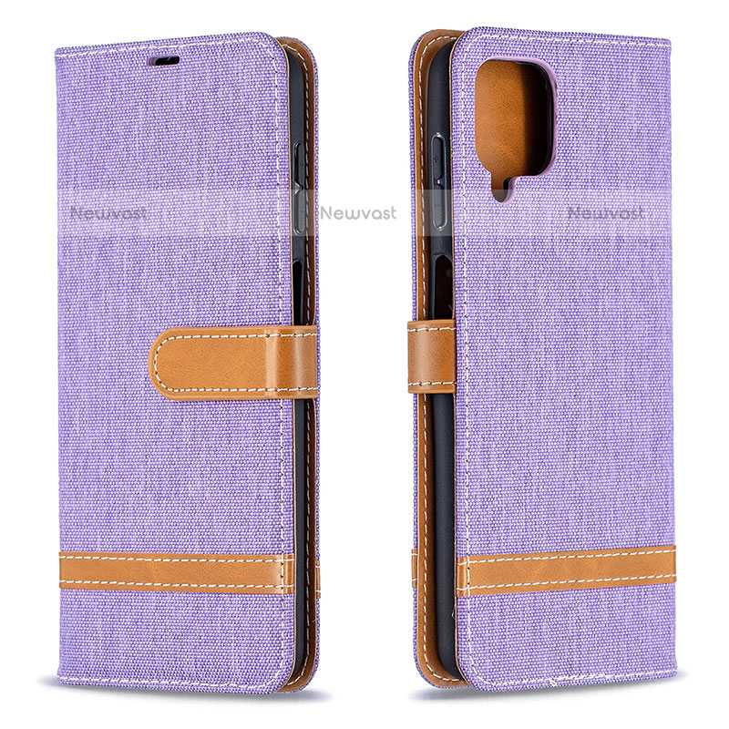 Leather Case Stands Flip Cover Holder B16F for Samsung Galaxy F12 Clove Purple