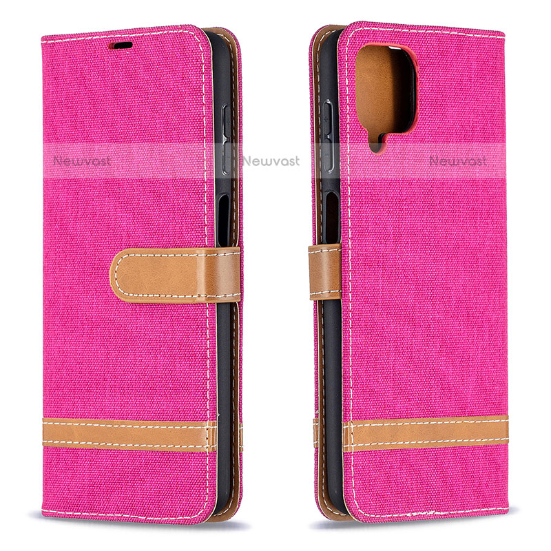 Leather Case Stands Flip Cover Holder B16F for Samsung Galaxy F12 Hot Pink