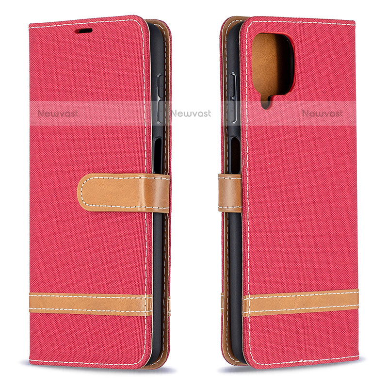 Leather Case Stands Flip Cover Holder B16F for Samsung Galaxy F12 Red