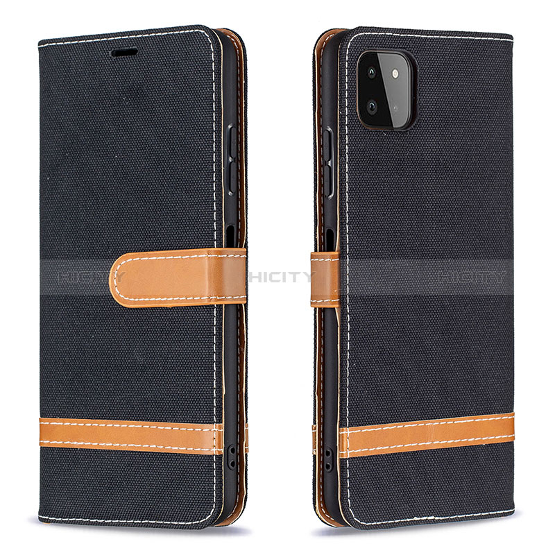 Leather Case Stands Flip Cover Holder B16F for Samsung Galaxy F42 5G Black