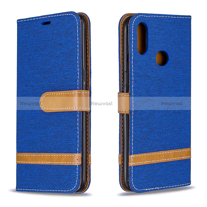 Leather Case Stands Flip Cover Holder B16F for Samsung Galaxy M01s Blue