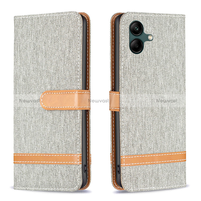 Leather Case Stands Flip Cover Holder B16F for Samsung Galaxy M04 Gray