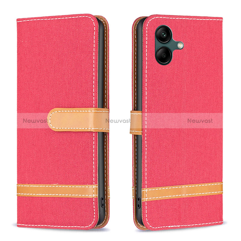 Leather Case Stands Flip Cover Holder B16F for Samsung Galaxy M04 Red