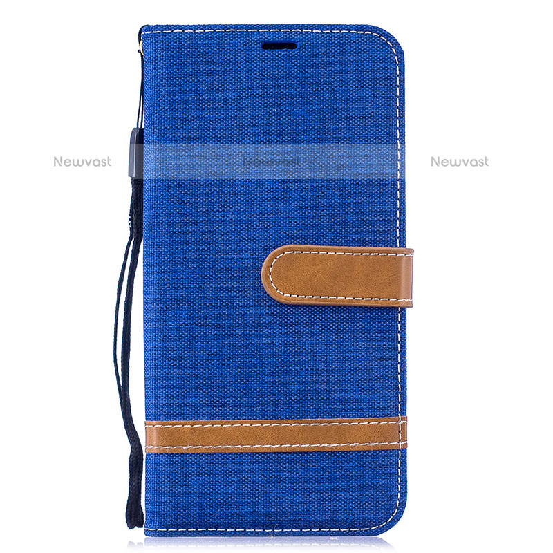 Leather Case Stands Flip Cover Holder B16F for Samsung Galaxy M10 Blue