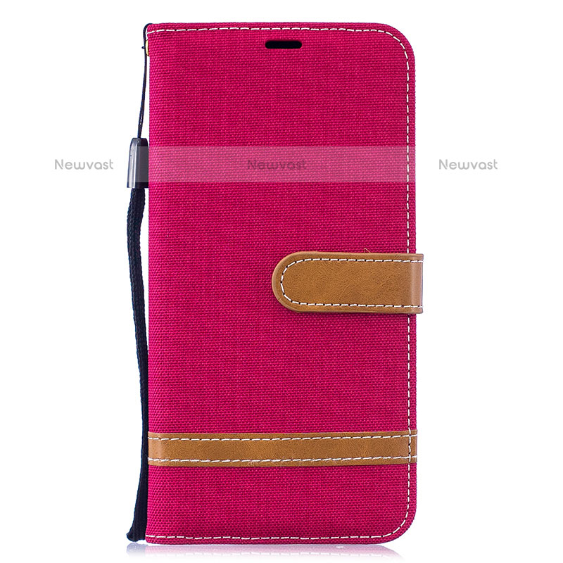 Leather Case Stands Flip Cover Holder B16F for Samsung Galaxy M10 Red