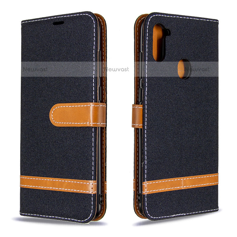 Leather Case Stands Flip Cover Holder B16F for Samsung Galaxy M11 Black