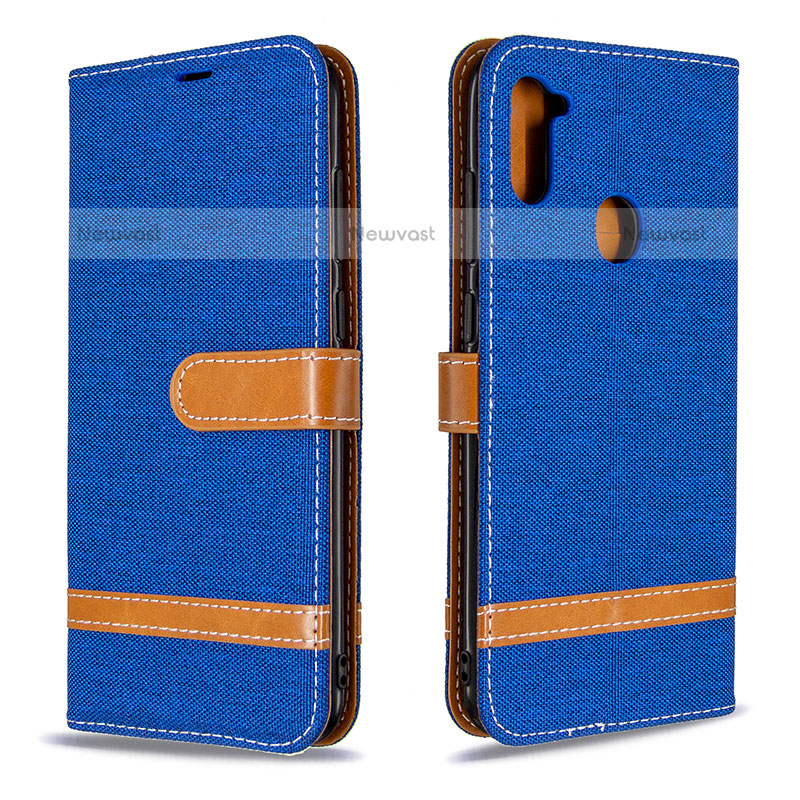 Leather Case Stands Flip Cover Holder B16F for Samsung Galaxy M11 Blue