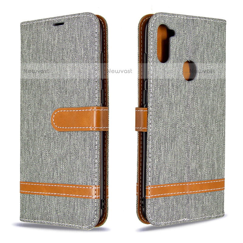 Leather Case Stands Flip Cover Holder B16F for Samsung Galaxy M11 Gray