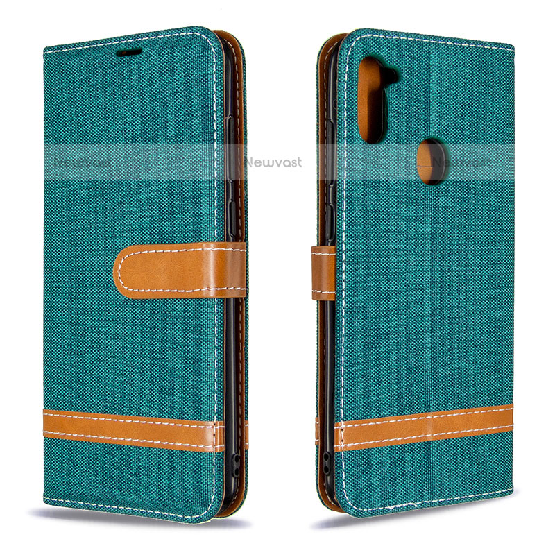 Leather Case Stands Flip Cover Holder B16F for Samsung Galaxy M11 Green