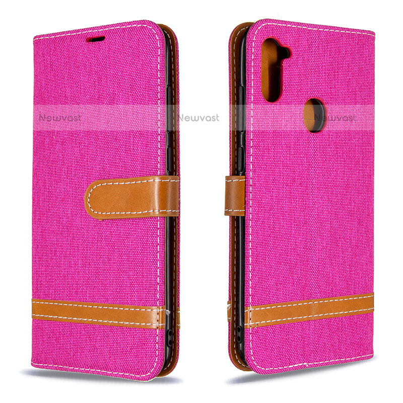 Leather Case Stands Flip Cover Holder B16F for Samsung Galaxy M11 Hot Pink