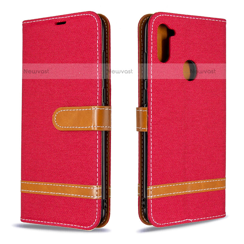 Leather Case Stands Flip Cover Holder B16F for Samsung Galaxy M11 Red