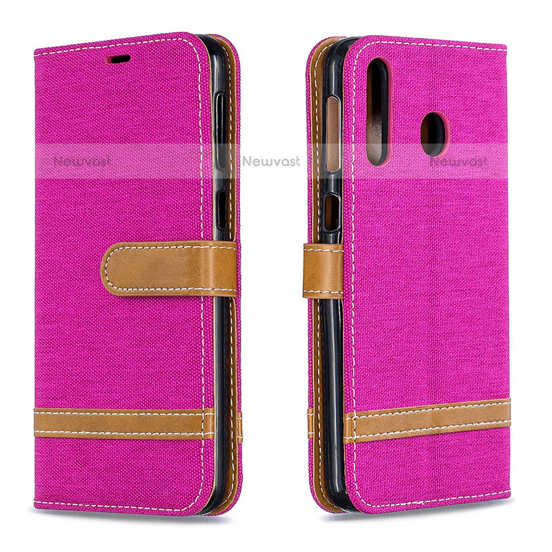 Leather Case Stands Flip Cover Holder B16F for Samsung Galaxy M30 Hot Pink