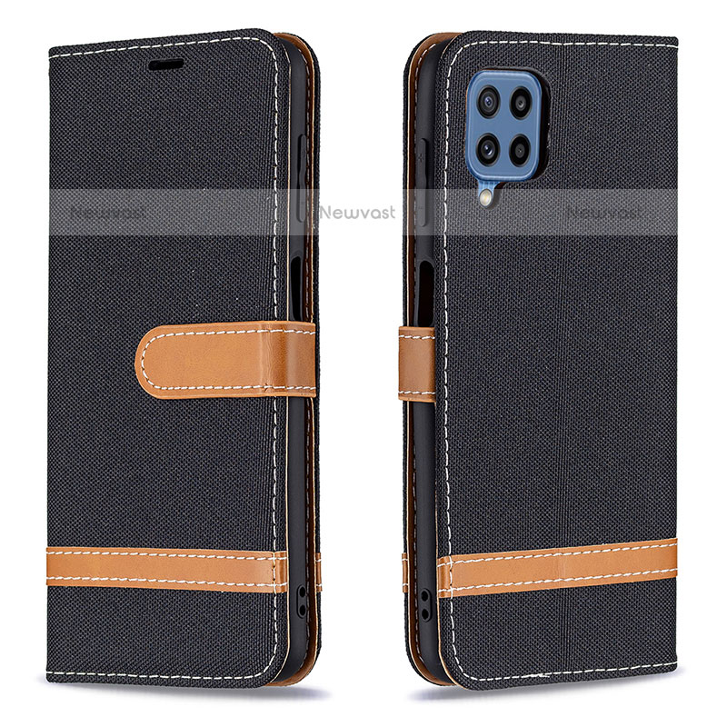 Leather Case Stands Flip Cover Holder B16F for Samsung Galaxy M32 4G Black