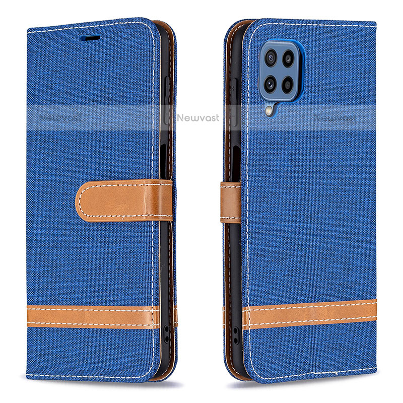 Leather Case Stands Flip Cover Holder B16F for Samsung Galaxy M32 4G Blue