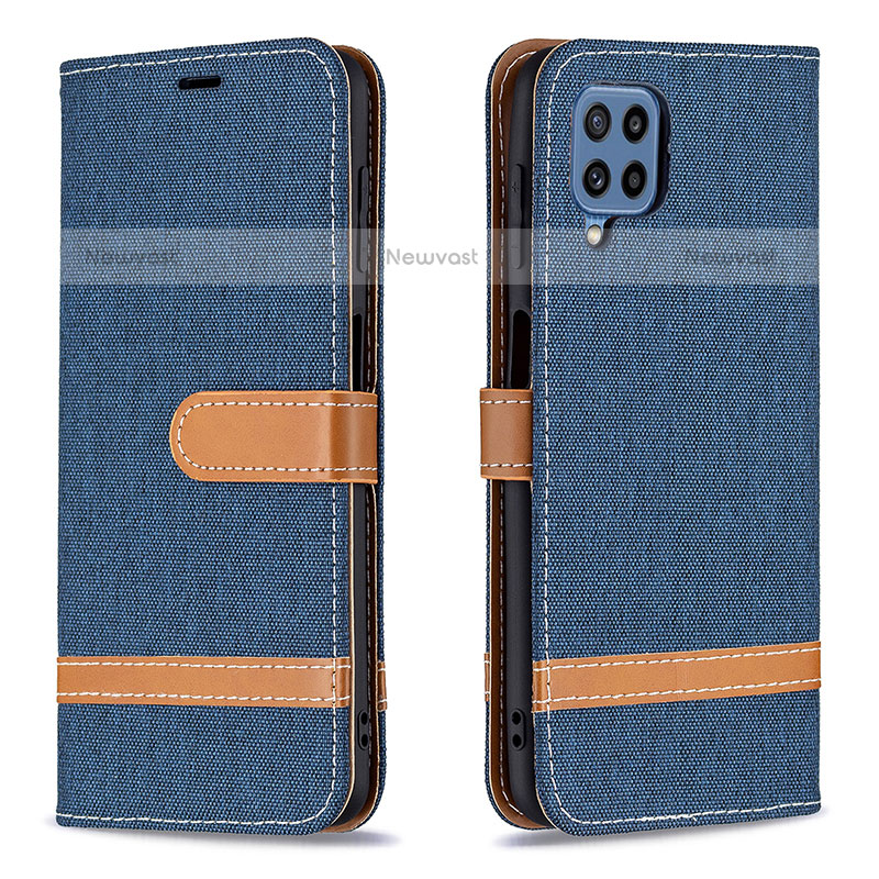 Leather Case Stands Flip Cover Holder B16F for Samsung Galaxy M32 4G Navy Blue