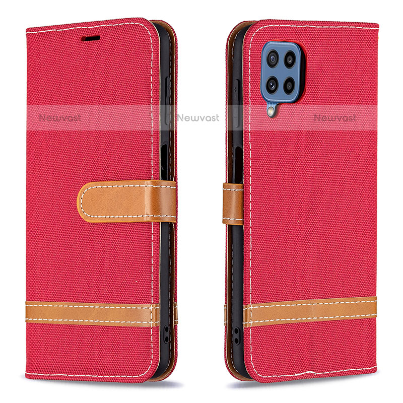 Leather Case Stands Flip Cover Holder B16F for Samsung Galaxy M32 4G Red