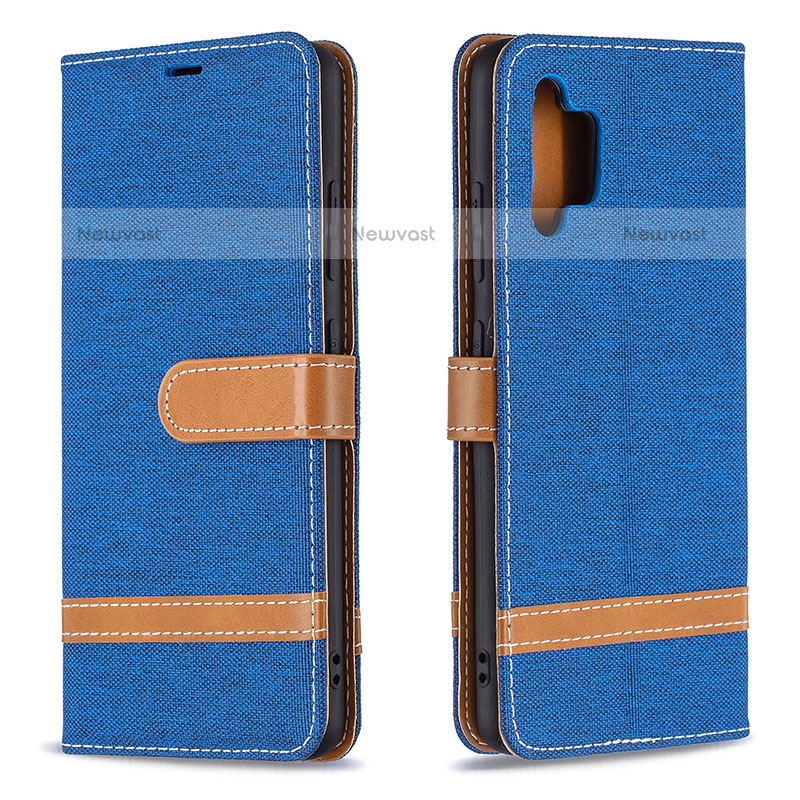 Leather Case Stands Flip Cover Holder B16F for Samsung Galaxy M32 5G Blue