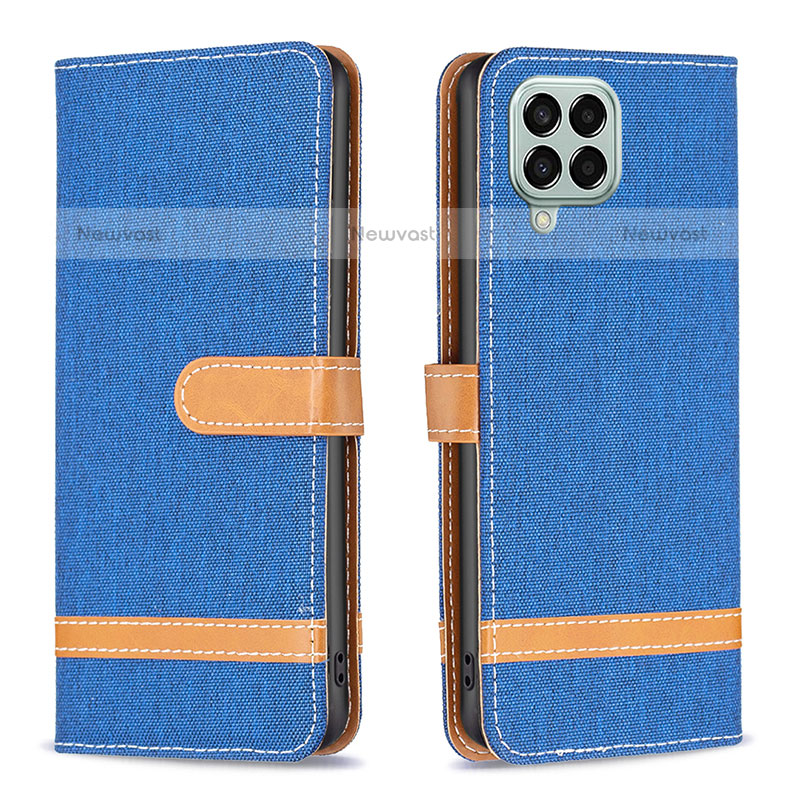 Leather Case Stands Flip Cover Holder B16F for Samsung Galaxy M33 5G Blue