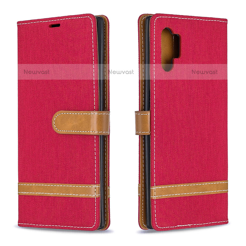 Leather Case Stands Flip Cover Holder B16F for Samsung Galaxy Note 10 Plus 5G Red