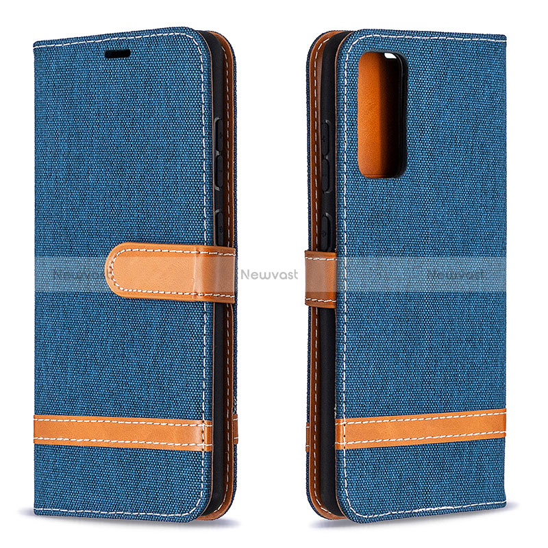 Leather Case Stands Flip Cover Holder B16F for Samsung Galaxy S20 Lite 5G Navy Blue