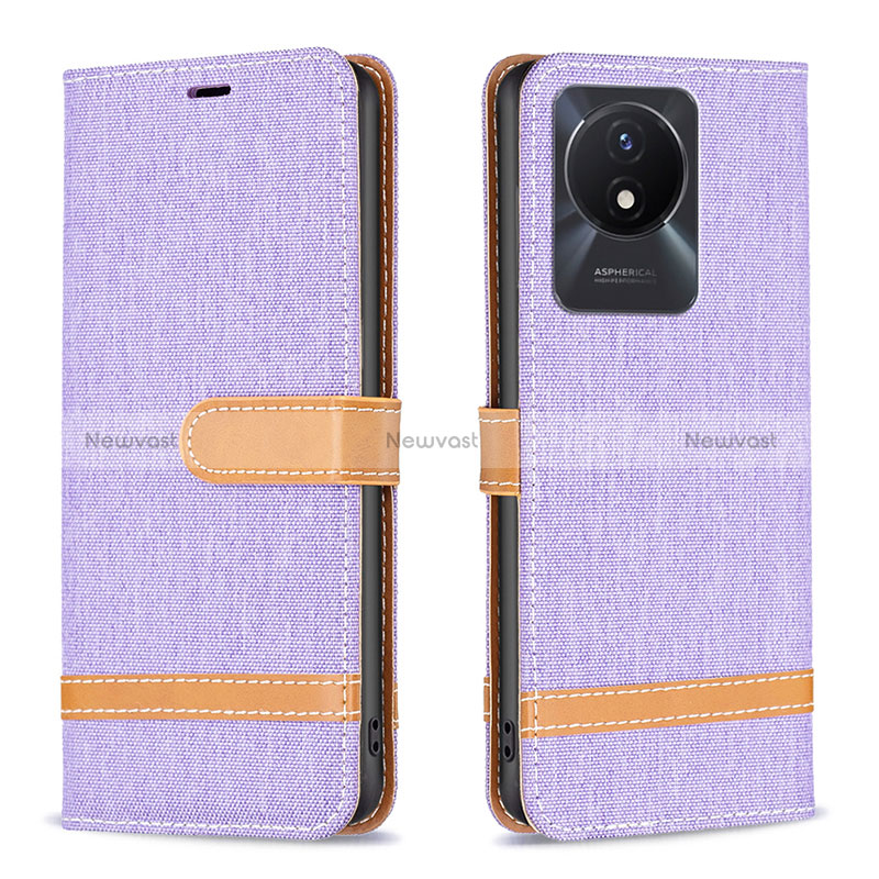 Leather Case Stands Flip Cover Holder B16F for Vivo Y02 Clove Purple
