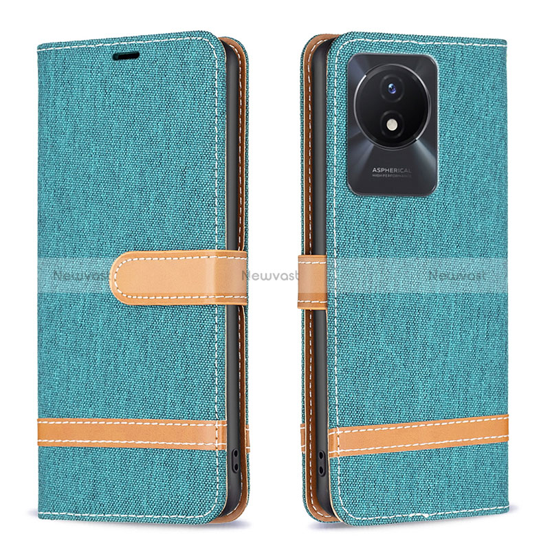 Leather Case Stands Flip Cover Holder B16F for Vivo Y02 Green