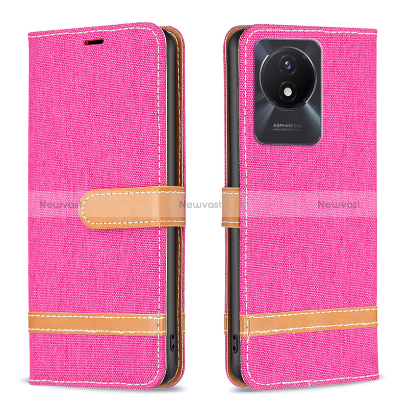 Leather Case Stands Flip Cover Holder B16F for Vivo Y02 Hot Pink