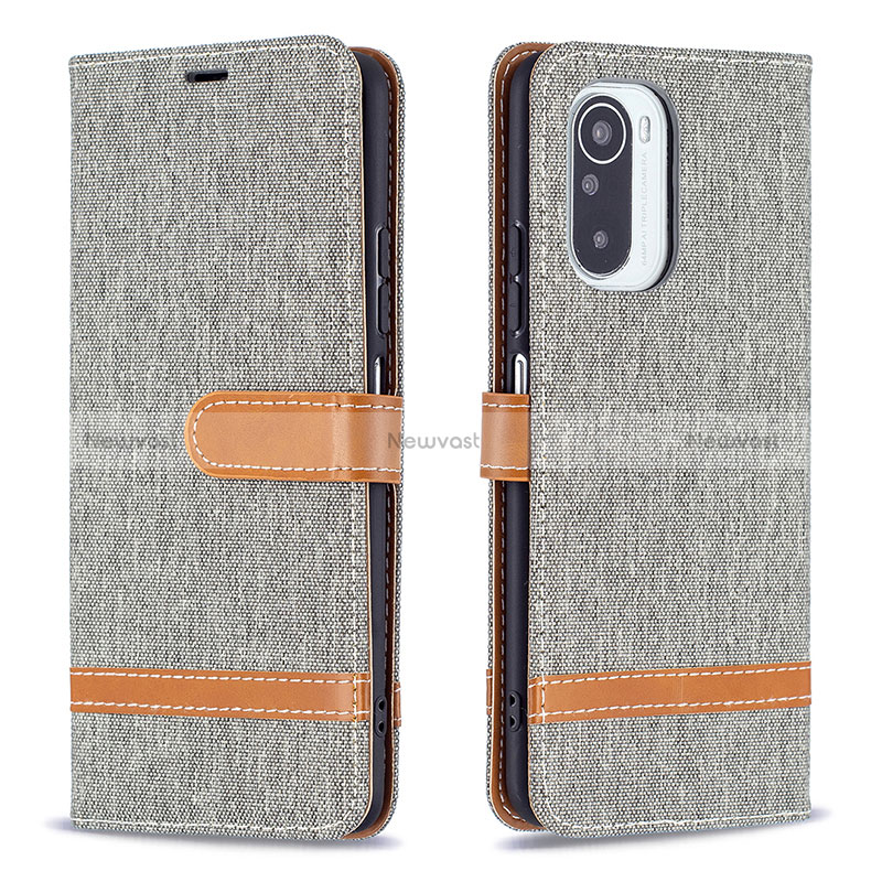 Leather Case Stands Flip Cover Holder B16F for Xiaomi Mi 11X 5G Gray