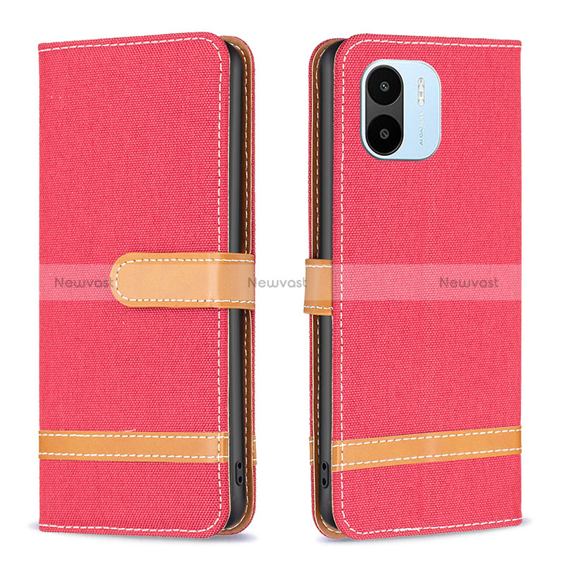 Leather Case Stands Flip Cover Holder B16F for Xiaomi Poco C50 Red