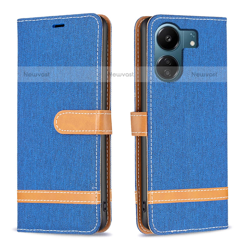 Leather Case Stands Flip Cover Holder B16F for Xiaomi Poco C65 Blue